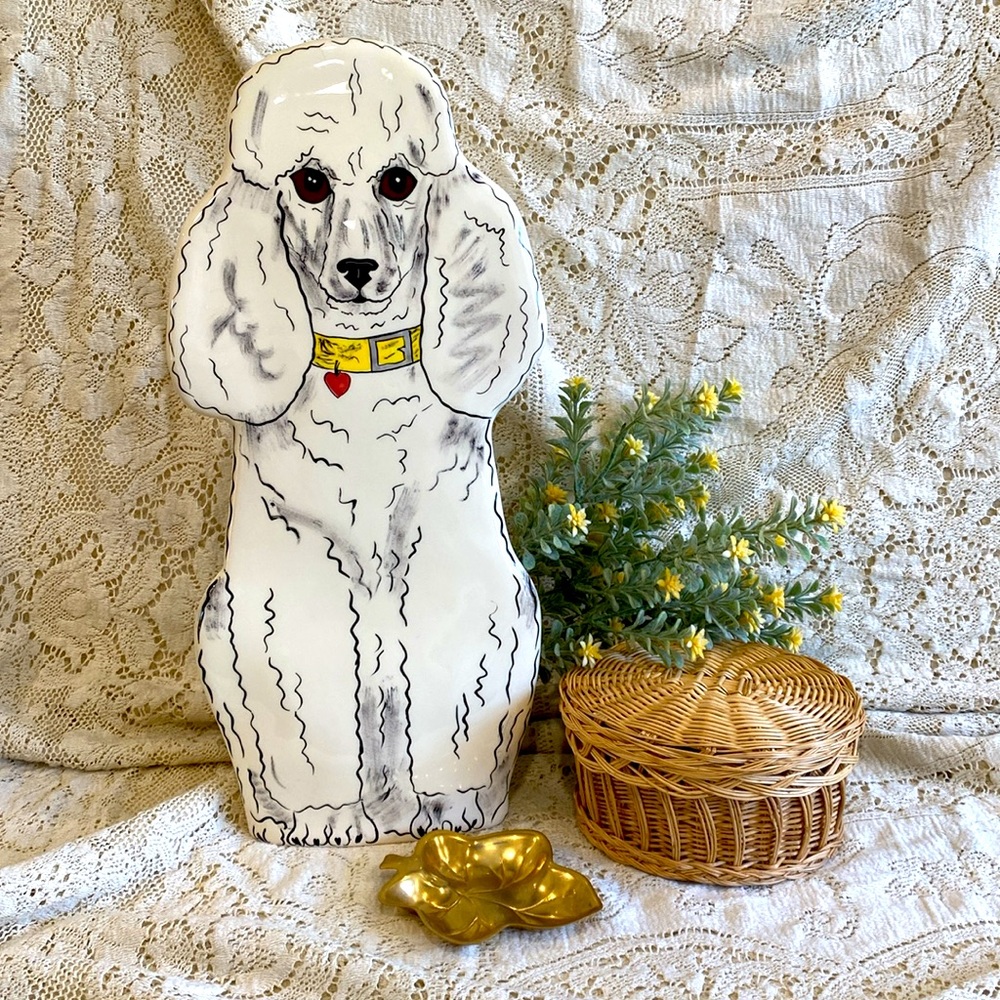 Dogs by Nina - Nina Lyman ceramic porcelain tall white poodle vase planter.